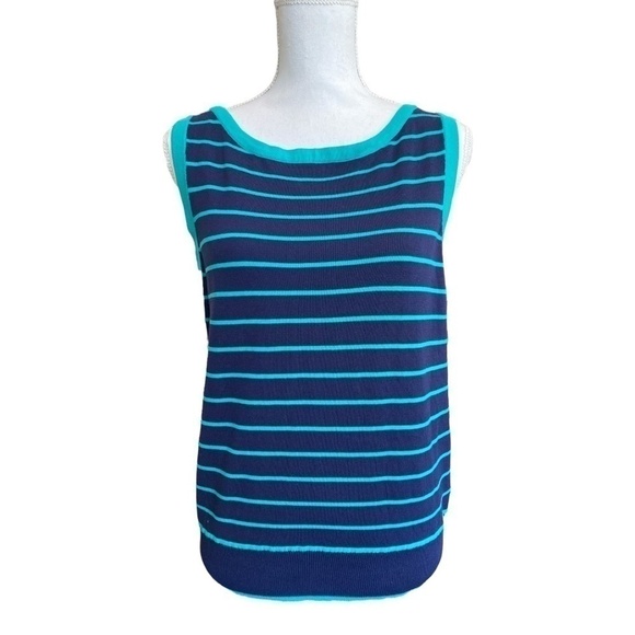 NWT C WONDER Aqua and blue crew neck sleeveless knit top. Size L - Picture 3 of 8